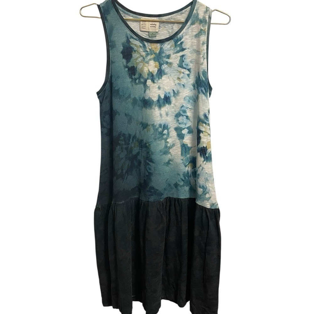 Saturday Sunday Anthropologie Blue Tie Dye Drop Waist Ruffle Hem Dress M - Picture 2 of 8